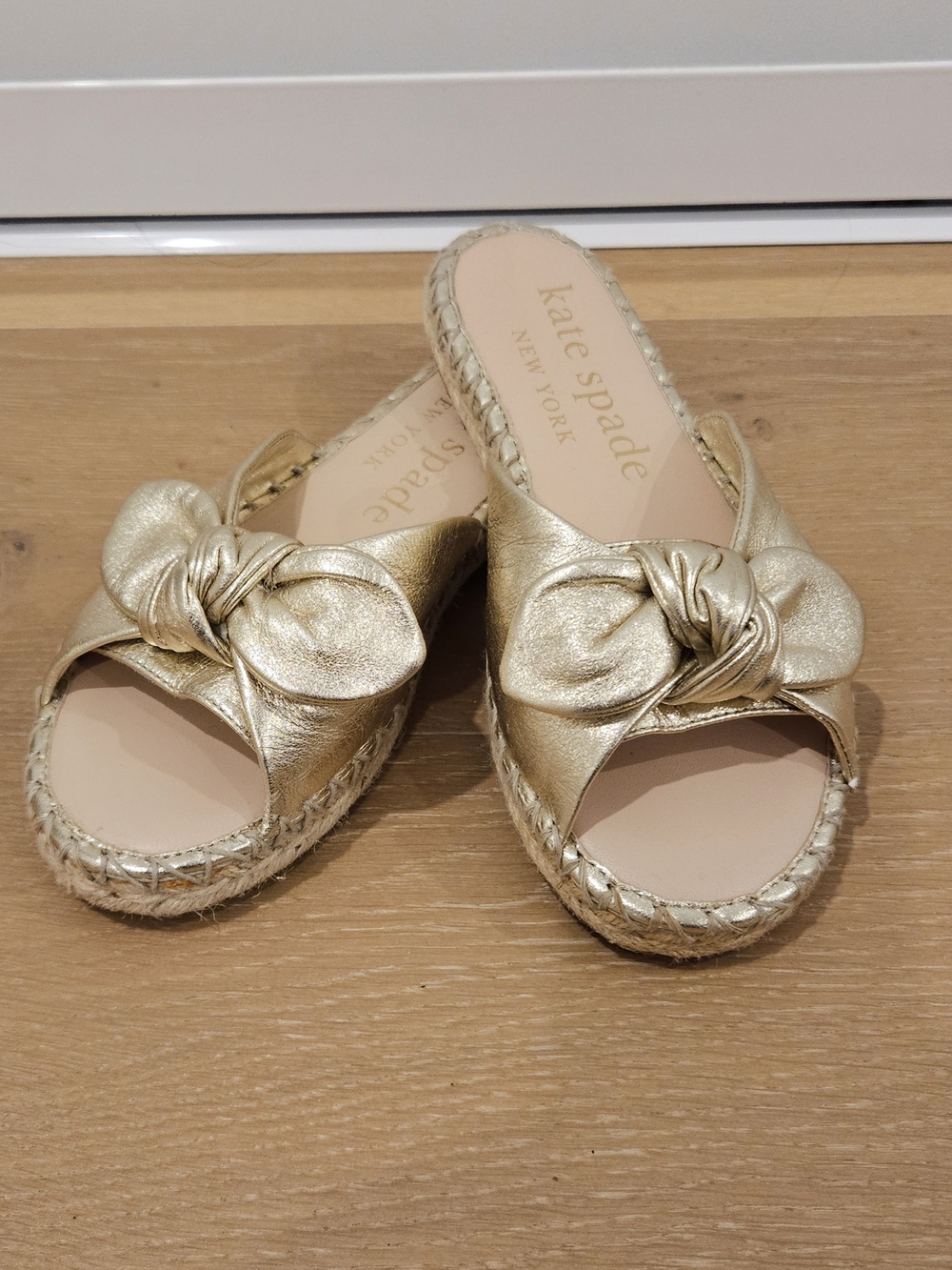 Kate Spade Gold Knotted Espadrille Slide Sandals